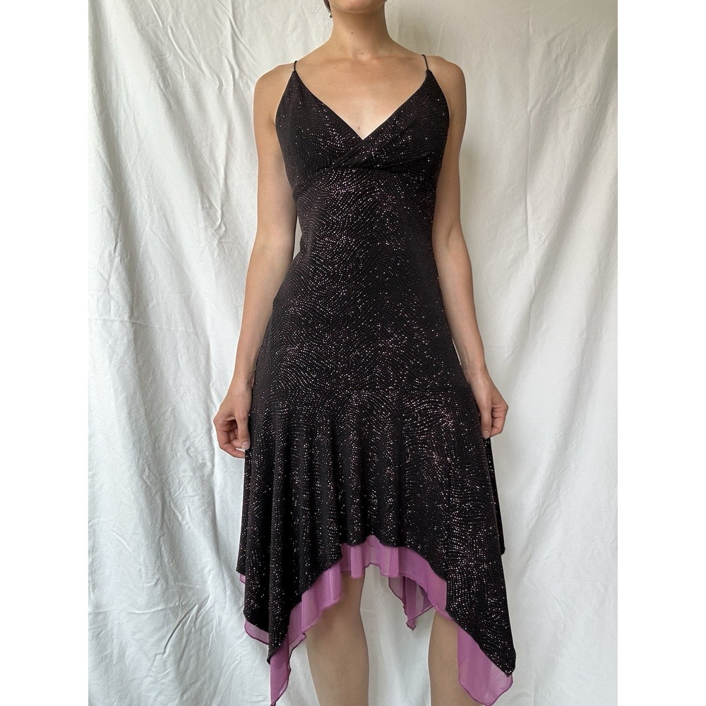 Vintage Y2K 90s Glitter Handkerchief Hem Dress Y2K Fairy Whimsigoth Grunge Vampy - Picture 1 of 7